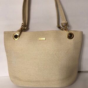 ERIC JAVITS creamy white wicker tote bag